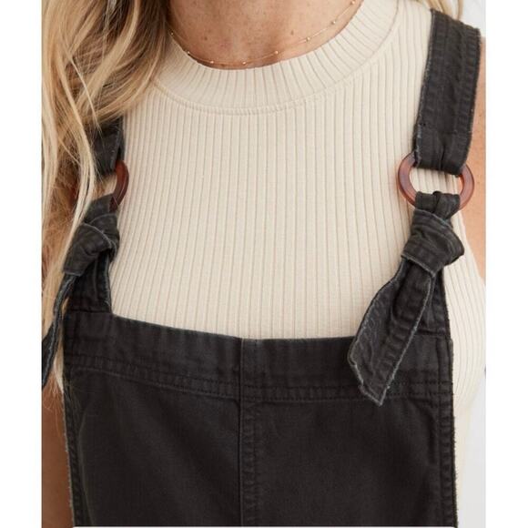 Aerie Beach Shortall Black Cotton Overalls Romper Women’s Size M - Picture 3 of 8